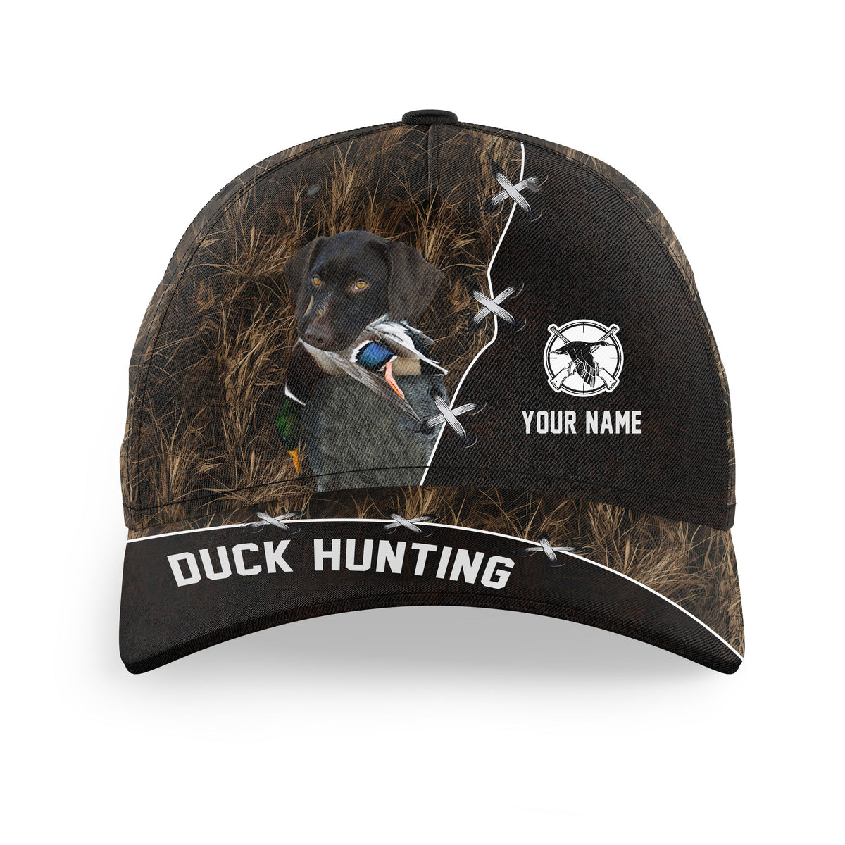 Duck Hunting Hat Waterfowl Camo with many Duck Hunting Dogs to choose from, Personalized Duck Hunting Hat