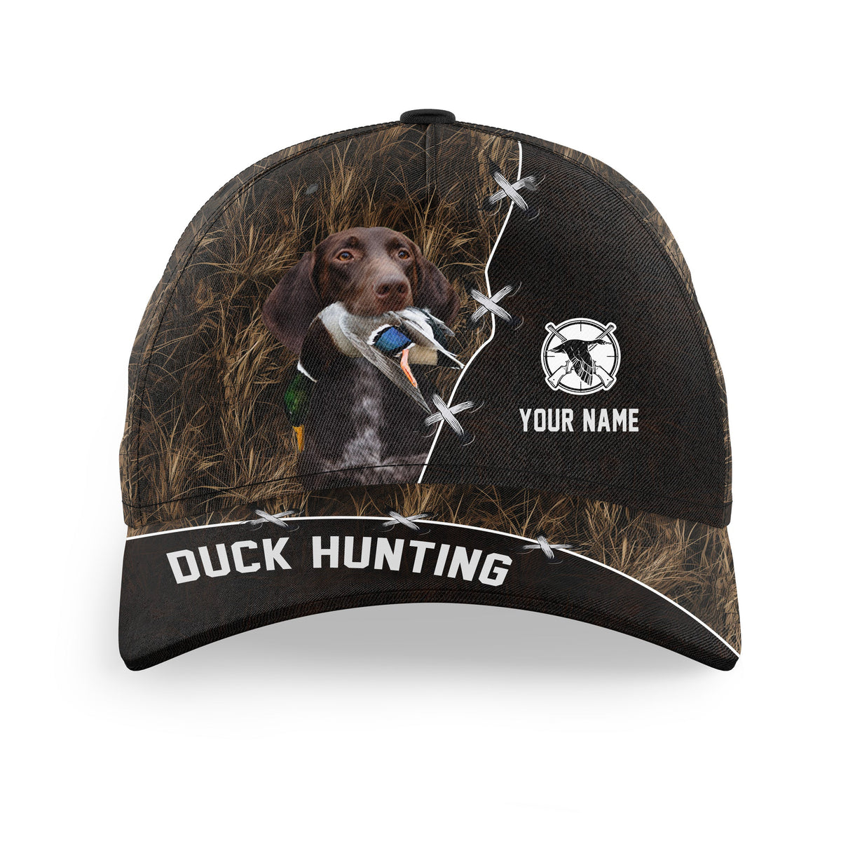 Duck Hunting Hat Waterfowl Camo with many Duck Hunting Dogs to choose from, Personalized Duck Hunting Hat