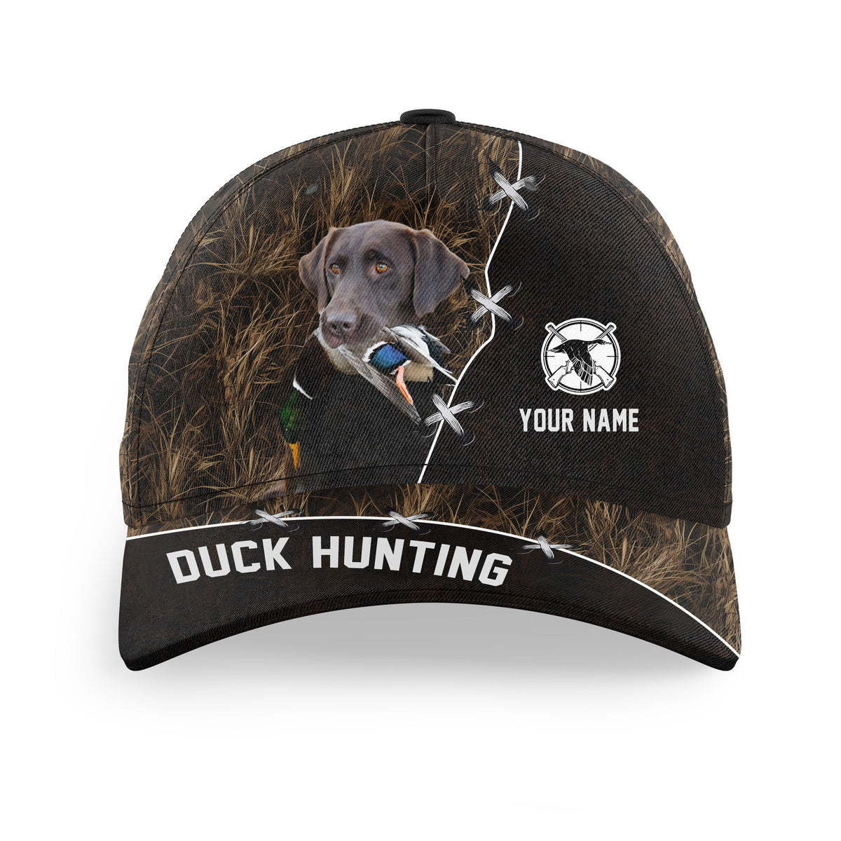 Duck Hunting Hat Waterfowl Camo with many Duck Hunting Dogs to choose from, Personalized Duck Hunting Hat