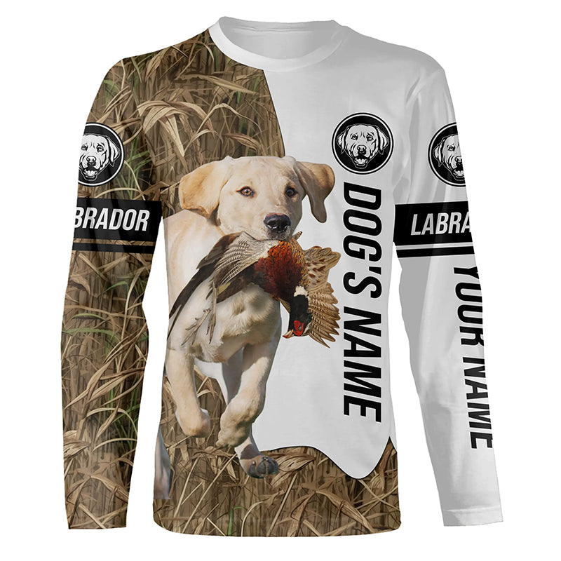 Pheasant Hunting with Yellow Labrador Retriever Custom Name Camo Full Printing Shirts, Hoodie