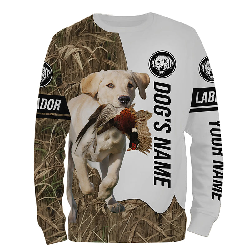 Pheasant Hunting with Yellow Labrador Retriever Custom Name Camo Full Printing Shirts, Hoodie