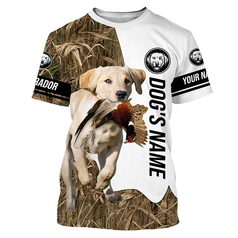 Pheasant Hunting with Yellow Labrador Retriever Custom Name Camo Full Printing Shirts, Hoodie