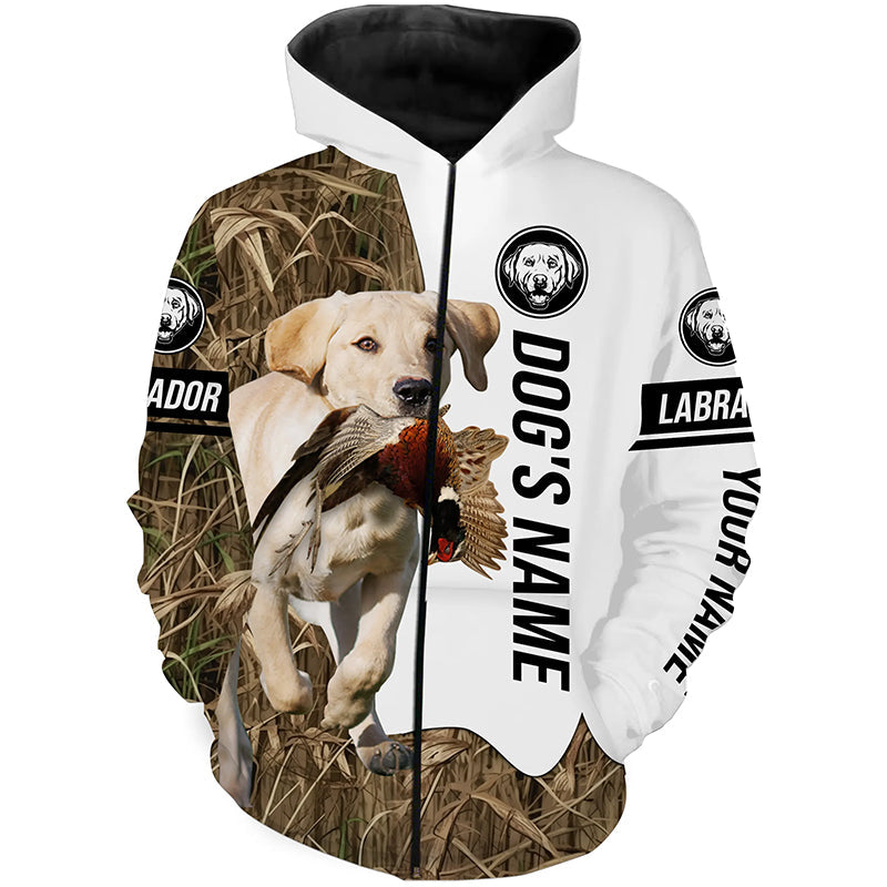 Pheasant Hunting with Yellow Labrador Retriever Custom Name Camo Full Printing Shirts, Hoodie