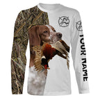 Pheasant Hunting With Dog Brittany Spaniel Custom Name All Over Printed Shirts - Personalized Hunting Gifts