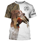 Pheasant Hunting With Dog Brittany Spaniel Custom Name All Over Printed Shirts - Personalized Hunting Gifts