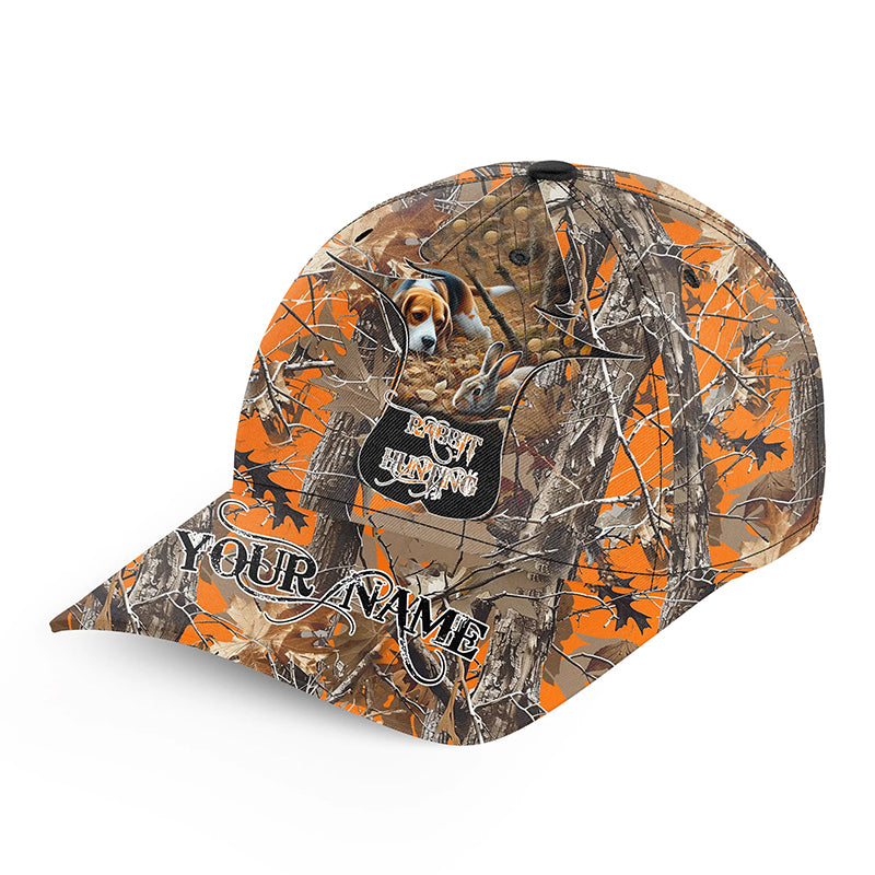 Rabbit hunting Orange camo Custom Name hunting hat, Adjustable Unisex Hunting Baseball hat