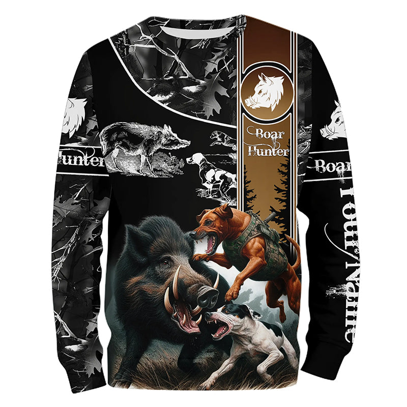 Wild Boar Hunting with Dogs Camo Custom Name Shirts, Boar hunting shirt, Gift for hunter