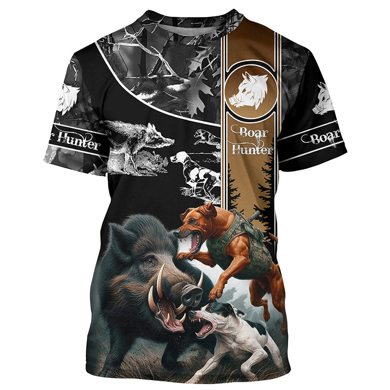 Wild Boar Hunting with Dogs Camo Custom Name Shirts, Boar hunting shirt, Gift for hunter