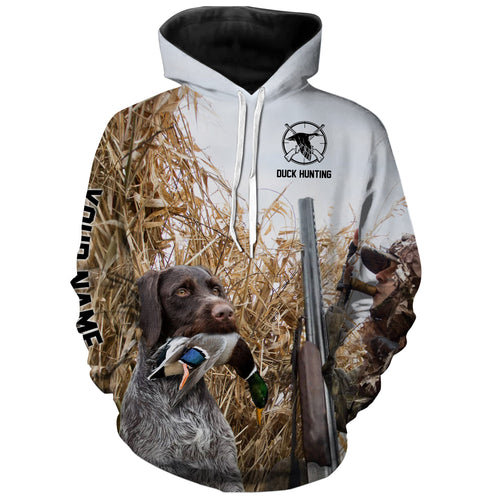 Duck hunting with Dog German wirehaired pointer Custom Name All over print Shirt, Duck hunting gifts