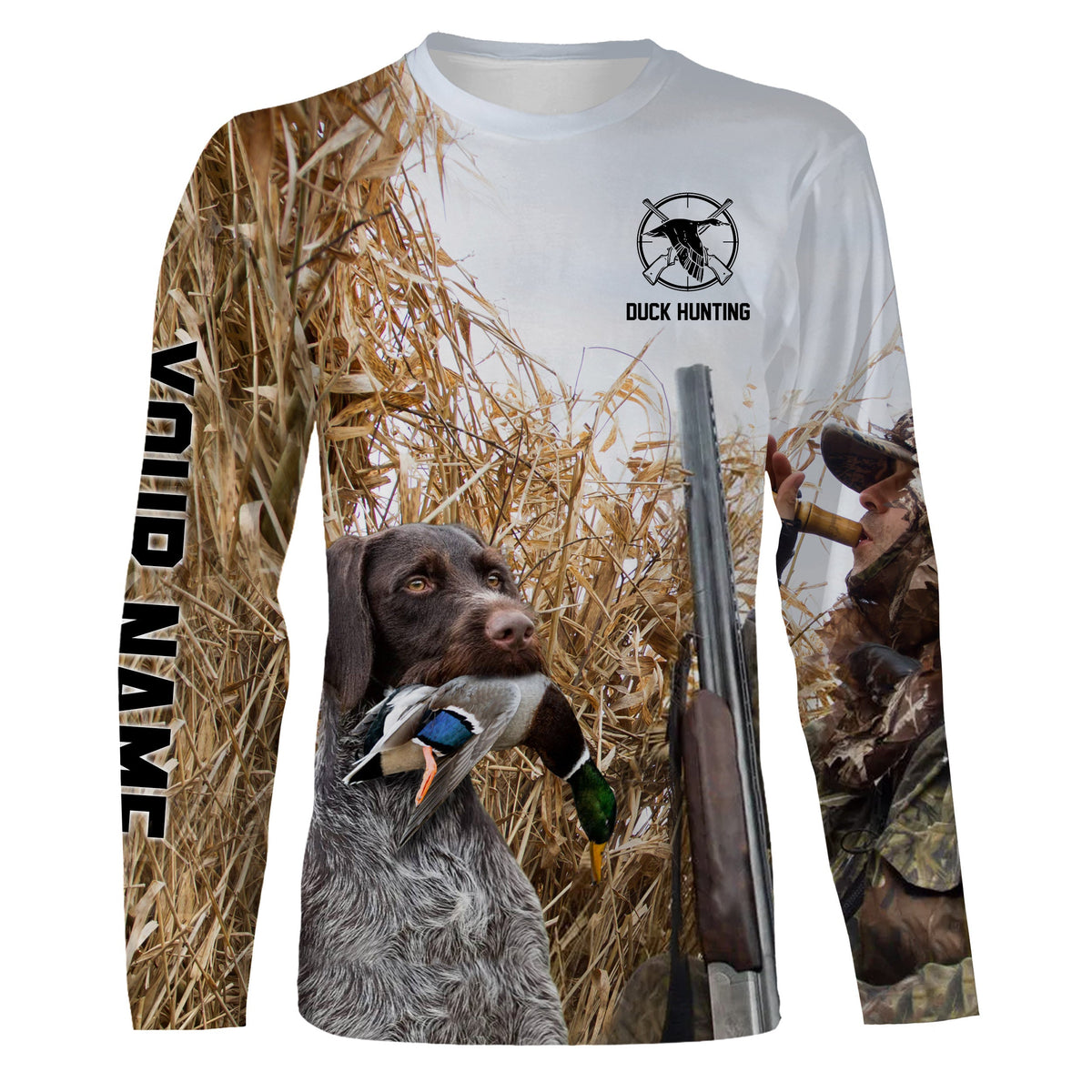 Duck hunting with Dog German wirehaired pointer Custom Name All over print Shirt, Duck hunting gifts