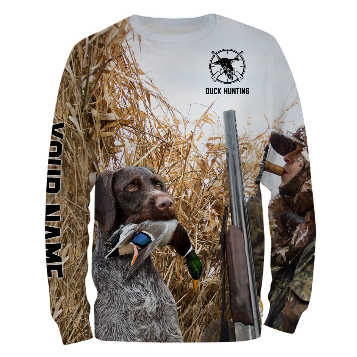 Duck hunting with Dog German wirehaired pointer Custom Name All over print Shirt, Duck hunting gifts