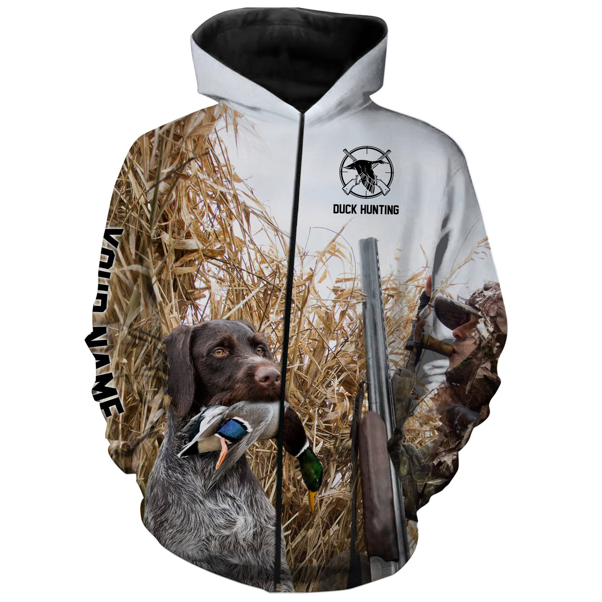 Duck hunting with Dog German wirehaired pointer Custom Name All over print Shirt, Duck hunting gifts