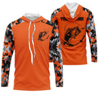 Custom Name Bass Fishing Camouflage Orange Performance Fishing Shirt, Bass Fishing Jerseys