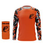 Custom Name Bass Fishing Camouflage Orange Performance Fishing Shirt, Bass Fishing Jerseys