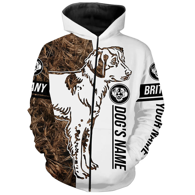 Brittany Gun Dog Tattoo Camo Customized Name Shirt, Hoodie - Brittany Hunting Dog, Duck Bird Hunting Gifts