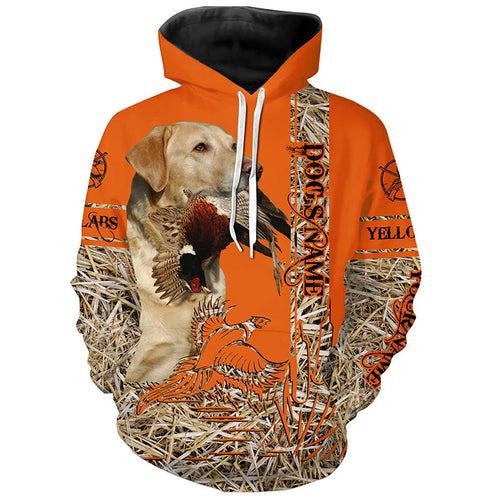 Yellow Labrador Retriever Dog Pheasant Hunting Blaze Orange Hunting Shirts, Pheasant Hunting Clothing