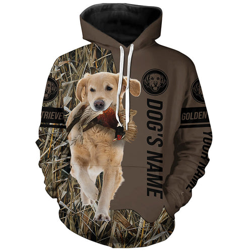 Golden Retriever Hunting dog customized Name Shirt, camo and brown color