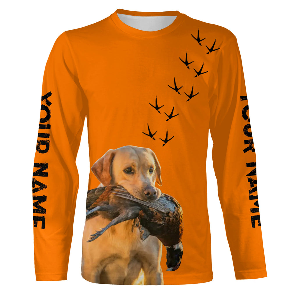 Pointing Dogs Breeds Pheasant Hunting Custom Name Blaze Orange Long Sleeve Shirts for Bird Hunter