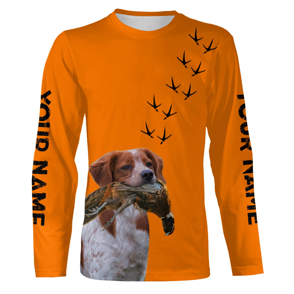 Pointing Dogs Breeds Pheasant Hunting Custom Name Blaze Orange Long Sleeve Shirts for Bird Hunter