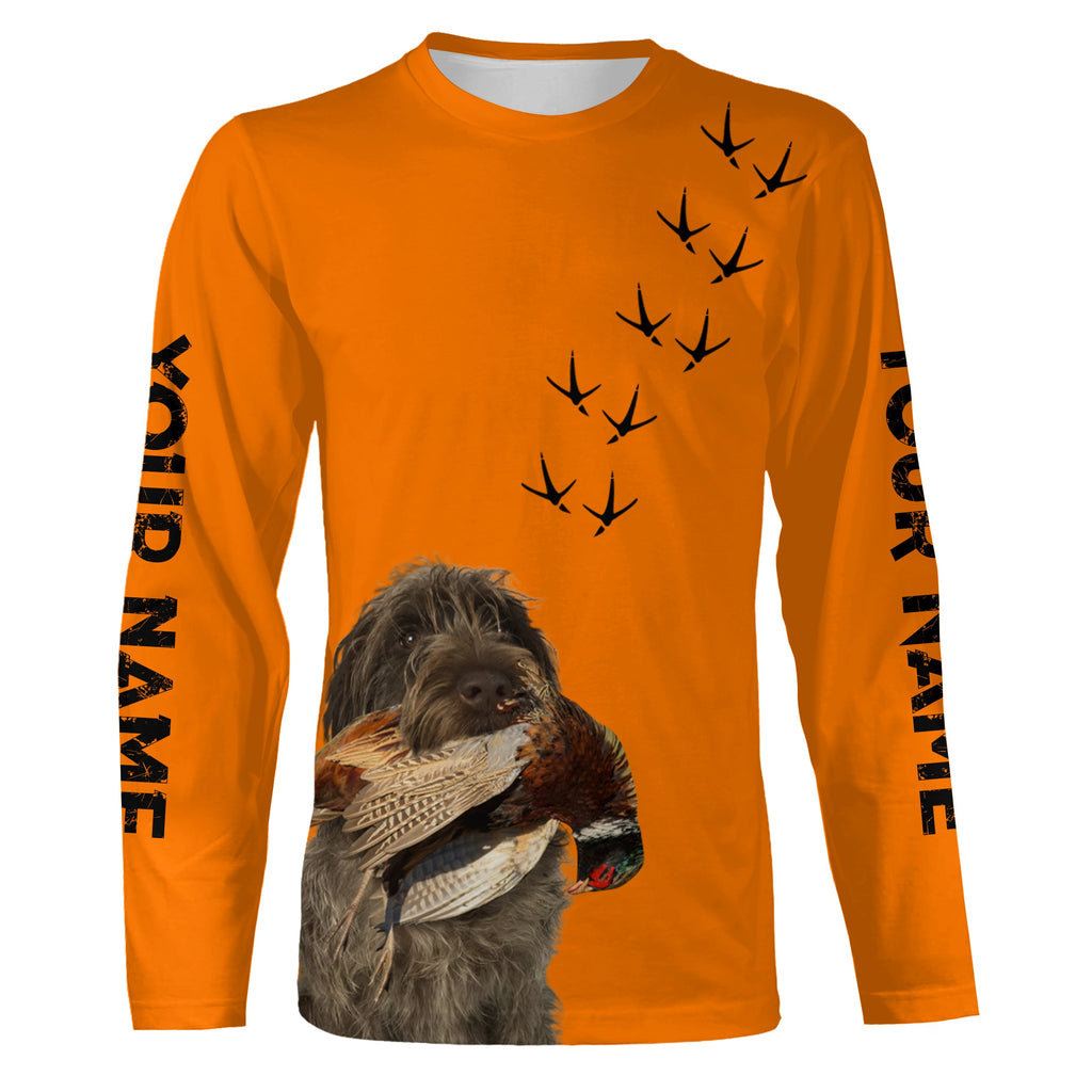 Pointing Dogs Breeds Pheasant Hunting Custom Name Blaze Orange Long Sleeve Shirts for Bird Hunter