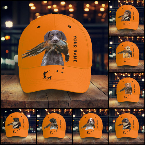 Hunting Dogs Pheasant Hunting Blaze Orange Custom Name Hat, Choose hunting dog breeds