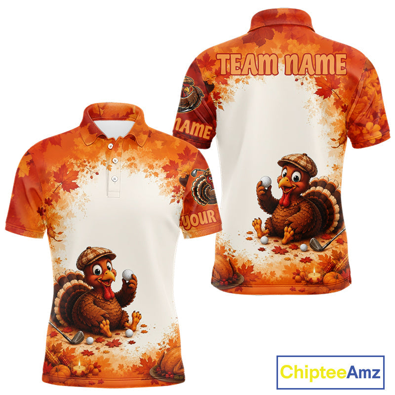 Thanksgiving Turkey Golf Polo Shirt Custom Name, Personalized Fall Golf Tops
