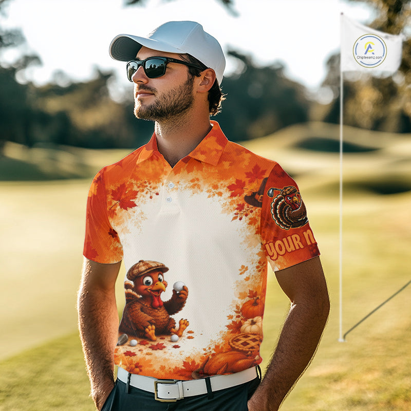 Thanksgiving Turkey Golf Polo Shirt Custom Name, Personalized Fall Golf Tops