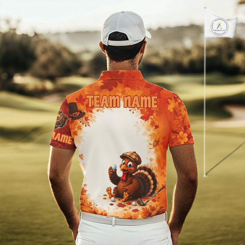 Thanksgiving Turkey Golf Polo Shirt Custom Name, Personalized Fall Golf Tops