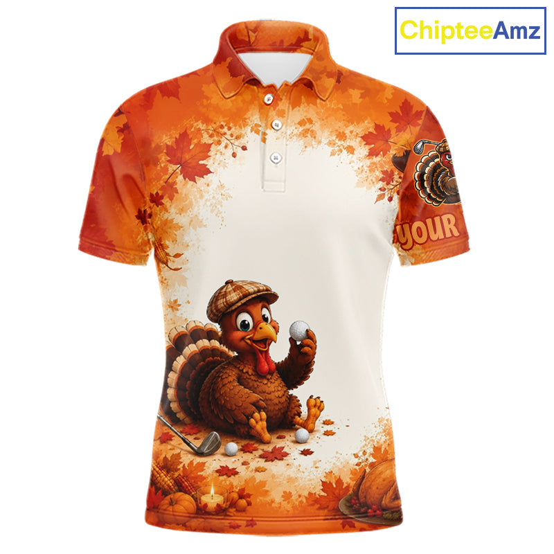 Thanksgiving Turkey Golf Polo Shirt Custom Name, Personalized Fall Golf Tops