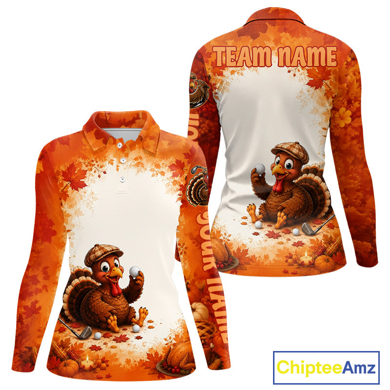 Thanksgiving Turkey Golf Polo Shirt Custom Name, Personalized Fall Golf Tops