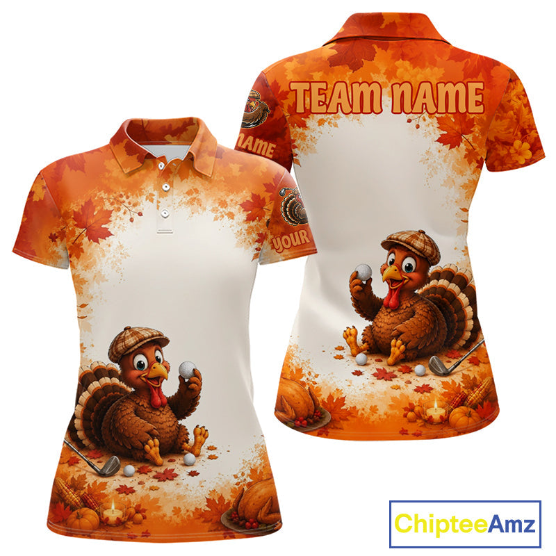 Thanksgiving Turkey Golf Polo Shirt Custom Name, Personalized Fall Golf Tops