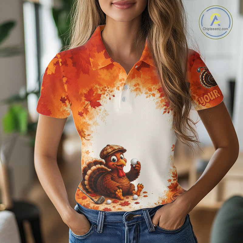 Thanksgiving Turkey Golf Polo Shirt Custom Name, Personalized Fall Golf Tops