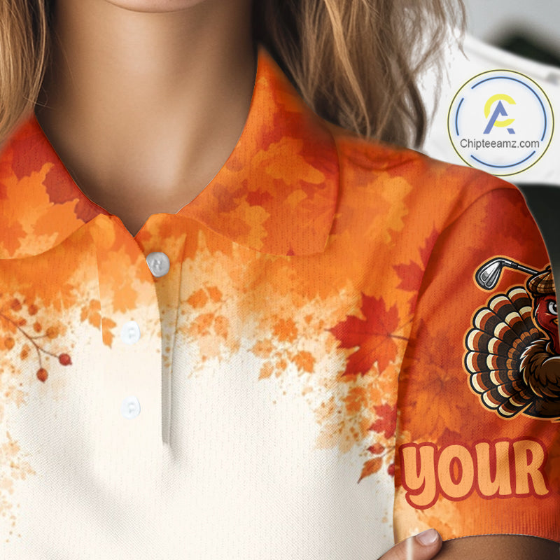 Thanksgiving Turkey Golf Polo Shirt Custom Name, Personalized Fall Golf Tops