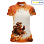 Thanksgiving Turkey Golf Polo Shirt Custom Name, Personalized Fall Golf Tops