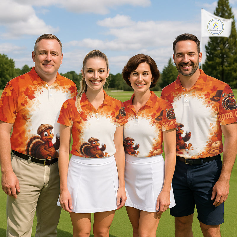 Thanksgiving Turkey Golf Polo Shirt Custom Name, Personalized Fall Golf Tops