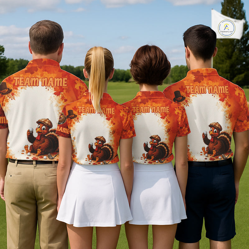 Thanksgiving Turkey Golf Polo Shirt Custom Name, Personalized Fall Golf Tops