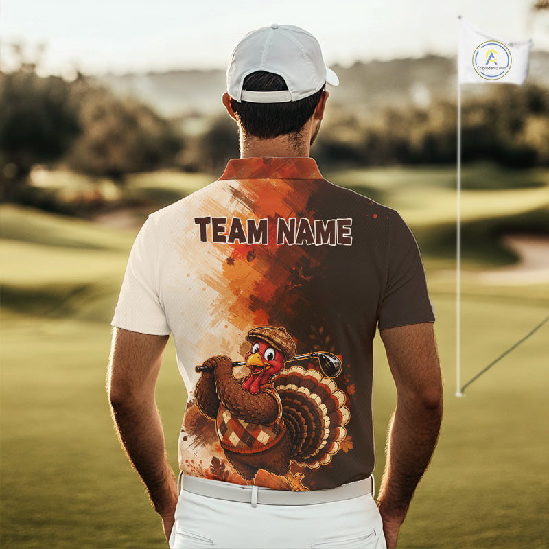 Personalized Vintage Autumn Golf Tops, Thanksgiving Turkey Golf Polo Shirt Custom Name