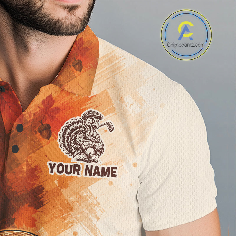 Personalized Vintage Autumn Golf Tops, Thanksgiving Turkey Golf Polo Shirt Custom Name