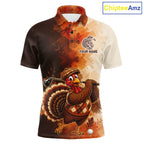 Personalized Vintage Autumn Golf Tops, Thanksgiving Turkey Golf Polo Shirt Custom Name