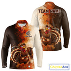 Personalized Vintage Autumn Golf Tops, Thanksgiving Turkey Golf Polo Shirt Custom Name