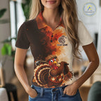 Personalized Vintage Autumn Golf Tops, Thanksgiving Turkey Golf Polo Shirt Custom Name