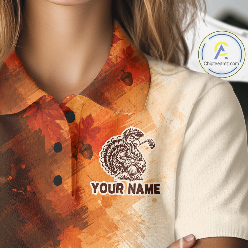 Personalized Vintage Autumn Golf Tops, Thanksgiving Turkey Golf Polo Shirt Custom Name