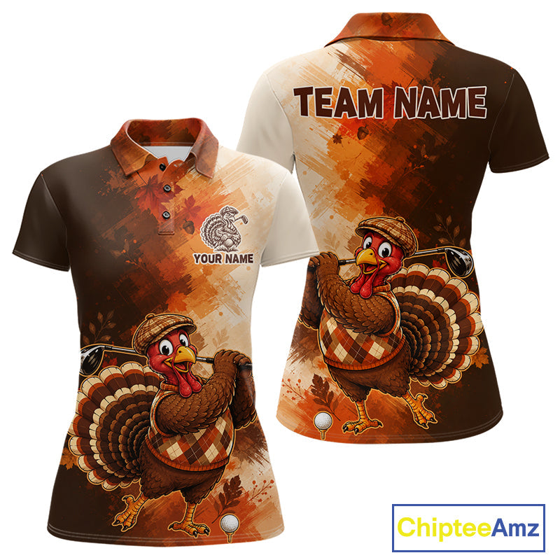 Personalized Vintage Autumn Golf Tops, Thanksgiving Turkey Golf Polo Shirt Custom Name