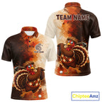 Personalized Vintage Autumn Golf Tops, Thanksgiving Turkey Golf Polo Shirt Custom Name