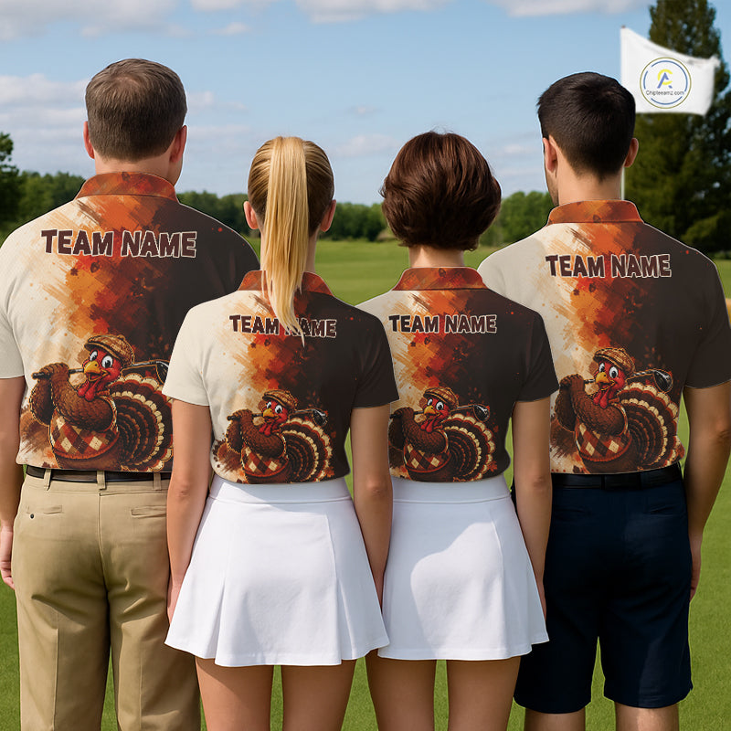 Personalized Vintage Autumn Golf Tops, Thanksgiving Turkey Golf Polo Shirt Custom Name