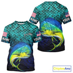 American Flag Mahi Mahi Fish Short Sleeve Performance Fishing Shirt Custom Angler Tournament Jersey