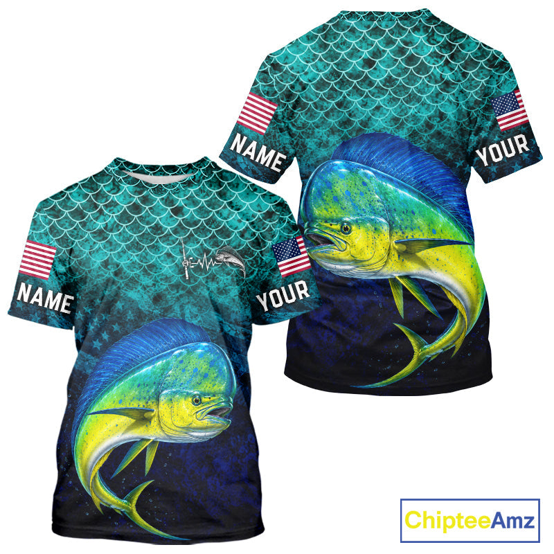 American Flag Mahi Mahi Fish Short Sleeve Performance Fishing Shirt Custom Angler Tournament Jersey