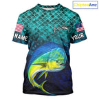 American Flag Mahi Mahi Fish Short Sleeve Performance Fishing Shirt Custom Angler Tournament Jersey