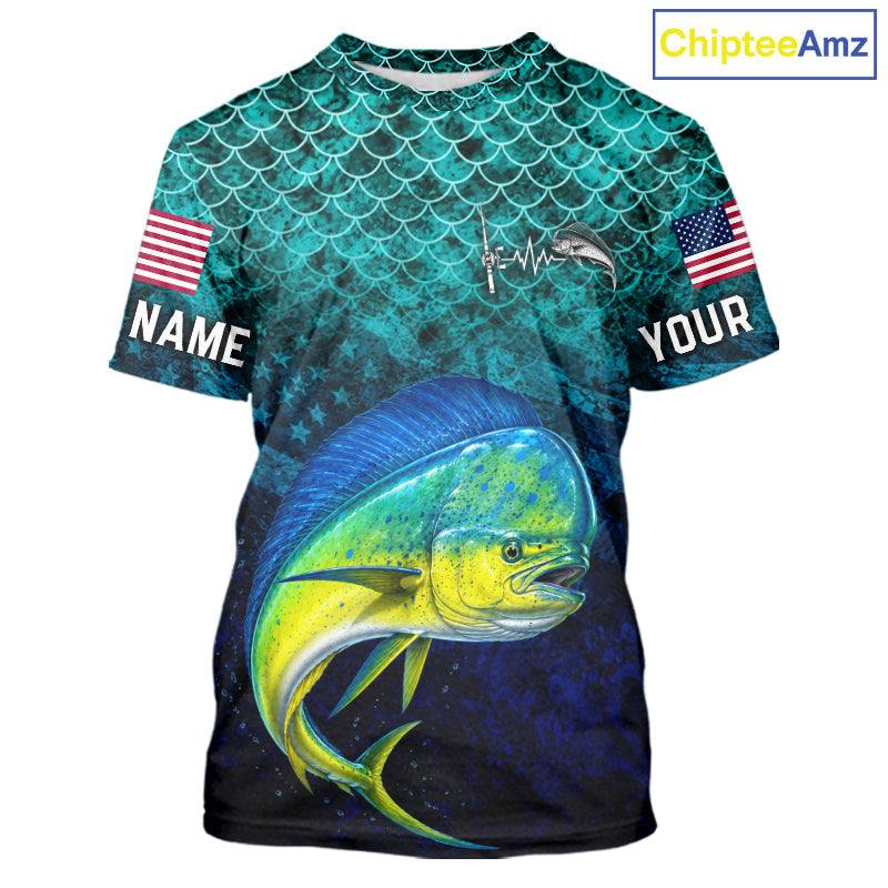 American Flag Mahi Mahi Fish Short Sleeve Performance Fishing Shirt Custom Angler Tournament Jersey