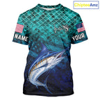 American Flag Marlin Fish Short Sleeve Performance Fishing Shirt Custom Angler Tournament Jersey